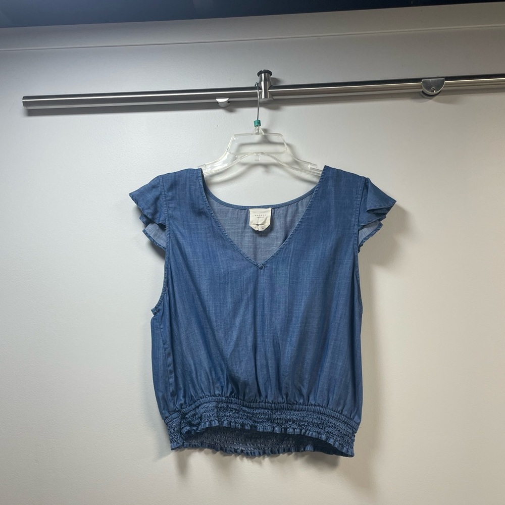 Harper Heritage Blue Jean Ruffle Sleeved Shirt XL